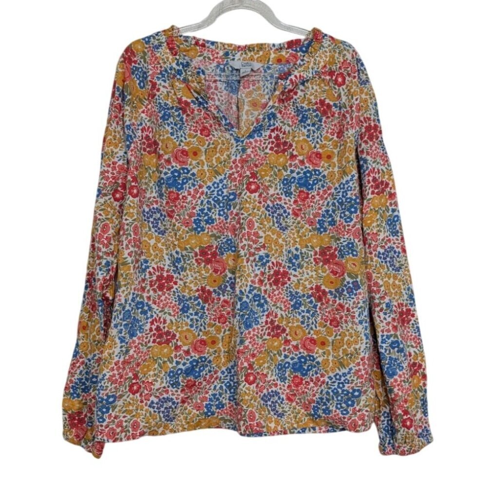 Croft & Barrow Floral Shirt Womens Size Large Multicolor Long Sleeve V Neck